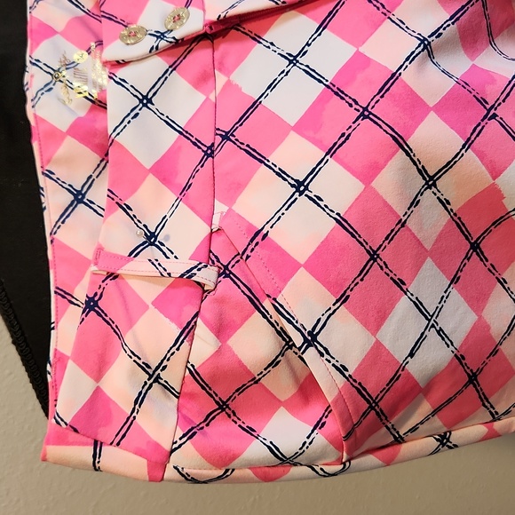 Lilly Pulitzer Reid Shorts Pink Argyle "Glow and Flow" Golf Luxletic Zip sz 14 - Picture 5 of 13